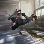 Tony Hawk fazendo uma manobra de skate em um cenário do jogo Tony Hawk’s Pro Skater