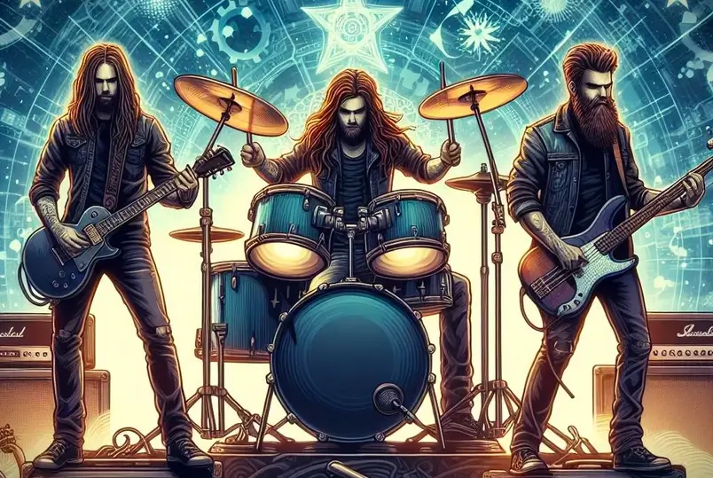 Uma ilustração de trio de rock para o artigo "7 Trios do Rock - Parte 1"